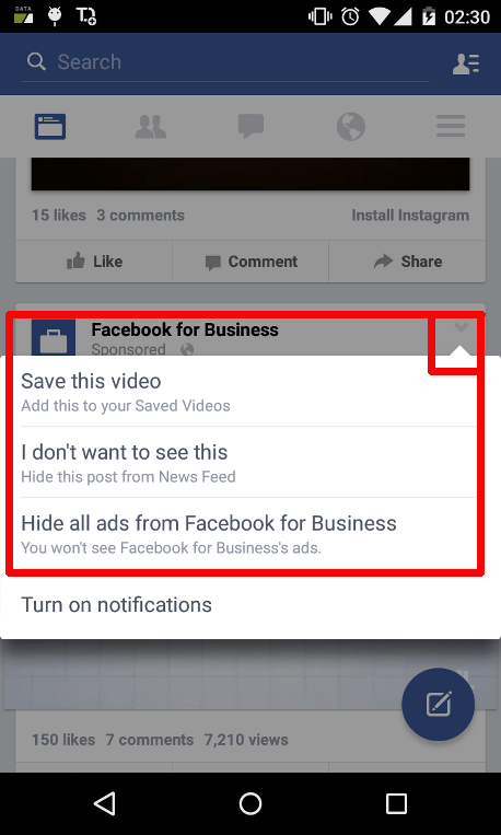 Bloquear publicidad politica Facebook app movil